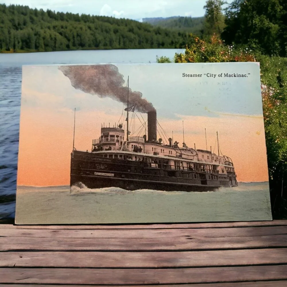 Antique Steamer City of Mackinac Postcard Detroit & Cleveland Line